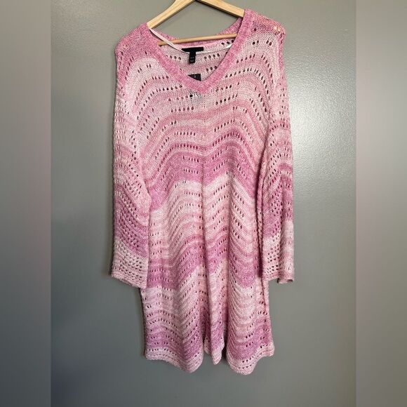 Lane Bryant pink  ombré open knit pull over sweater size 22/24 cozy feminine - Picture 3 of 7